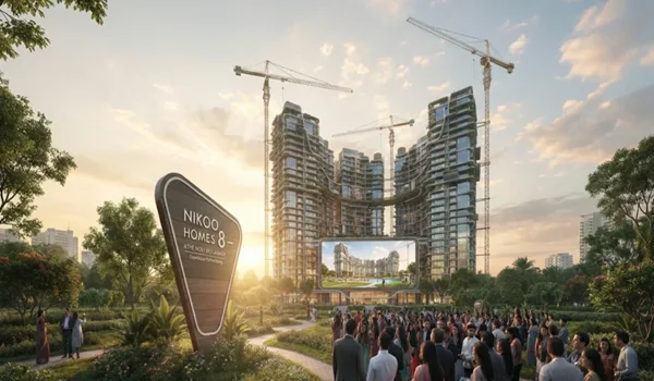 Architectural render of Nikoo Homes 8 Garden Enclave luxury apartments located in Bellahalli on Thanisandra Main Road, North Bangalore.